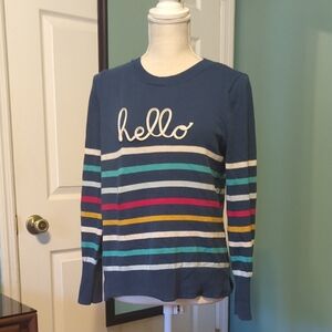 Time and Tru Blue and White Crew Neck Sweater with Playful Stripes